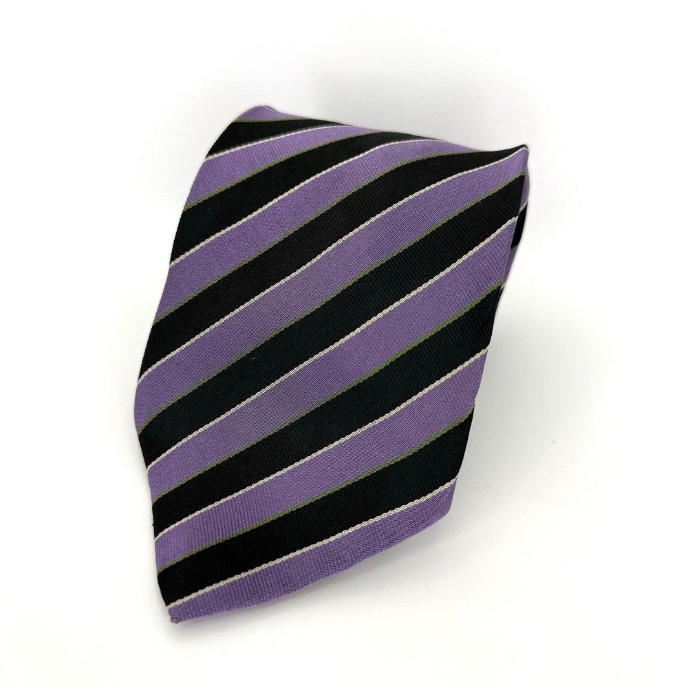 VTG Ossomani Purple Black‎ Striped Silk Necktie Handmade Extra Long 67" Classic